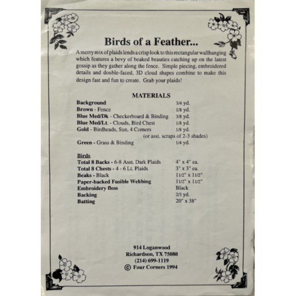 Vintage ©2005 - Four Corners Quilts - Birds of a Feather Wall Hanging - Picture 2 of 2